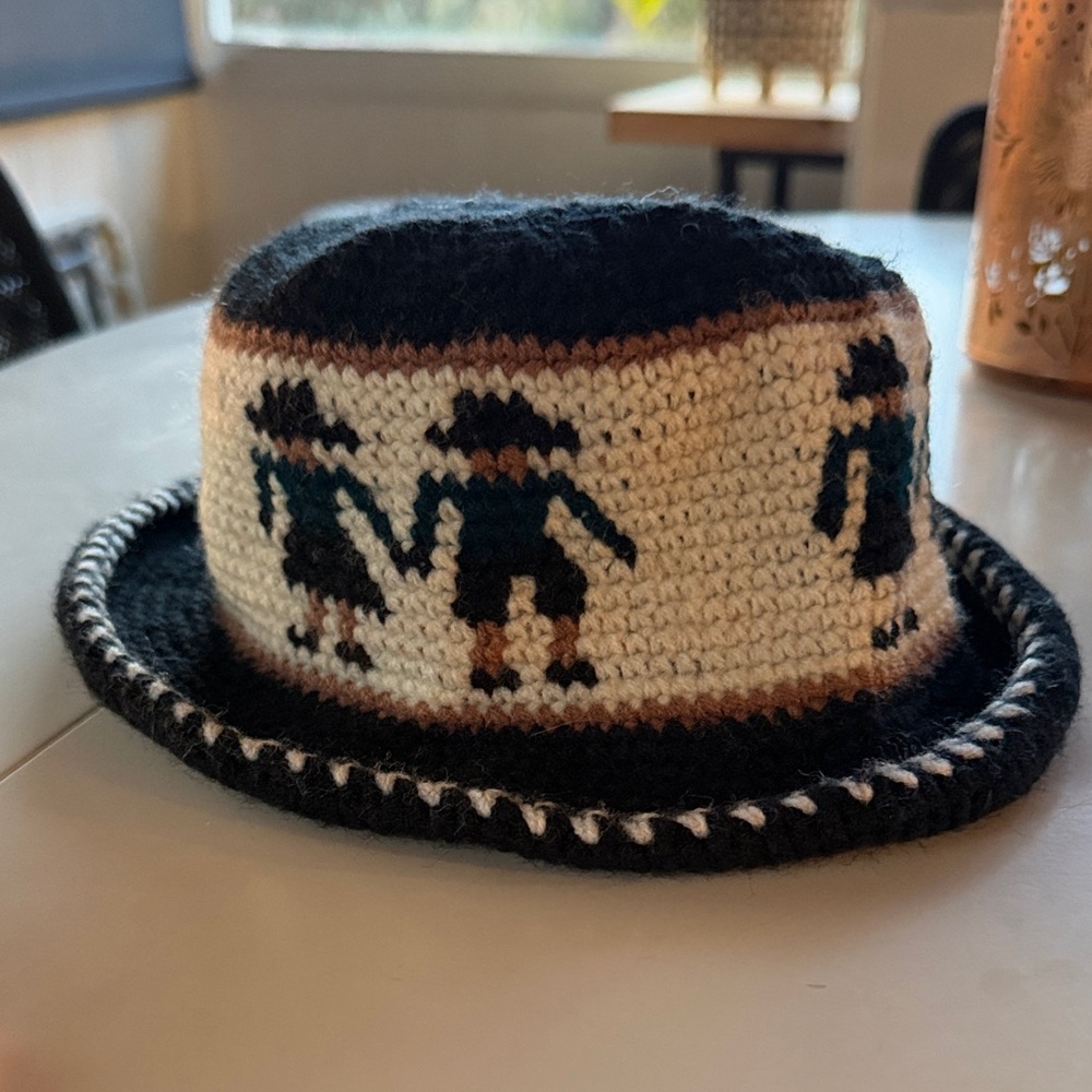 Handmade Black and Cream Knit Hat